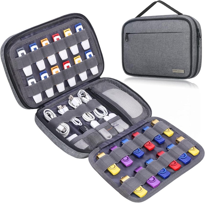 Lacdo USB Flash Drive Case Thumb Drive Holder Case Organizer Portable Electronic Accessories Storage Bag for SanDisk/SamData/Samsung USB Flash Drives Jump Drive Memory Stick, SD Card, Cables, Gray - Image 1